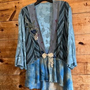 Vintage Spencer Alexis Floral Embroidered Blue Kimono Cardigan